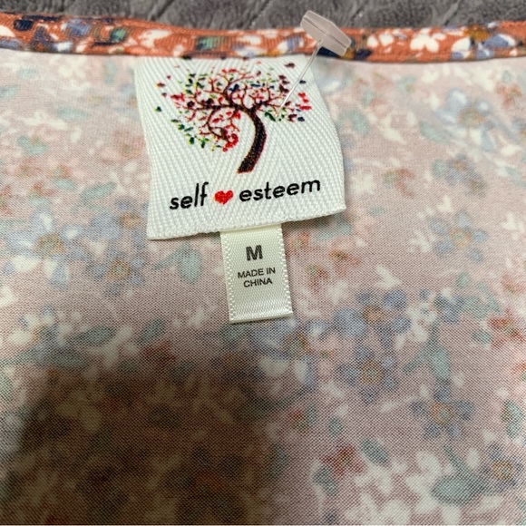 Self Esteem Brown Floral Crop Top Square Neck Side Smocking Juniors Size M - Picture 7 of 11